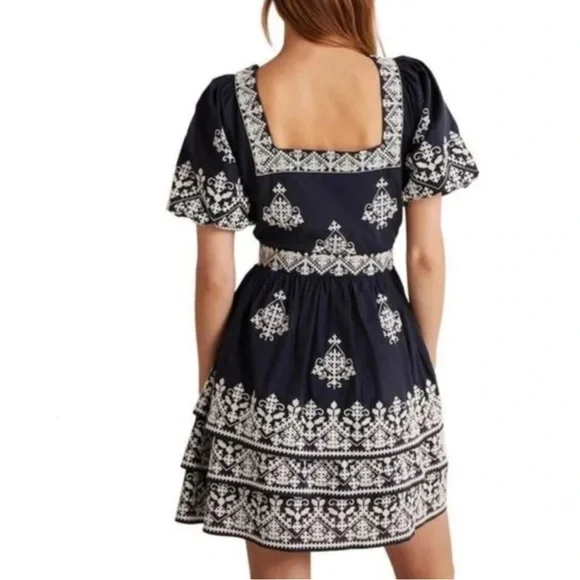 Boden NWOT SquareNeck Embroidered Puff Sleeve Ruffle Rara Dress (Size 4) - Picture 4 of 6